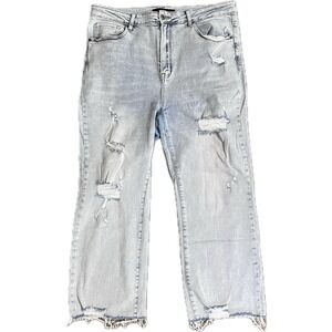 Risen Los Angeles 1XL Women's Distressed Light Wash Denim Cropped Wide Leg Jeans